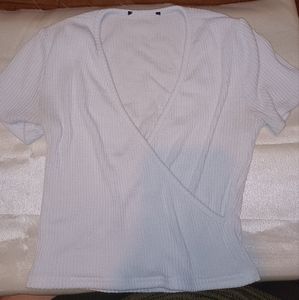 White form fitting wrap shirt